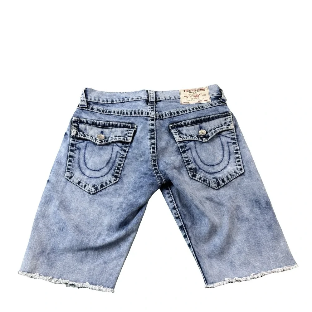 True Religion Ricky Relaxed Straight Acid Wash Cutoff Denim Shorts Mens 32